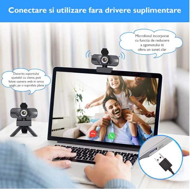 Camera Web Noua cu Garantie Full HD Rotatie 360 Webcam Black