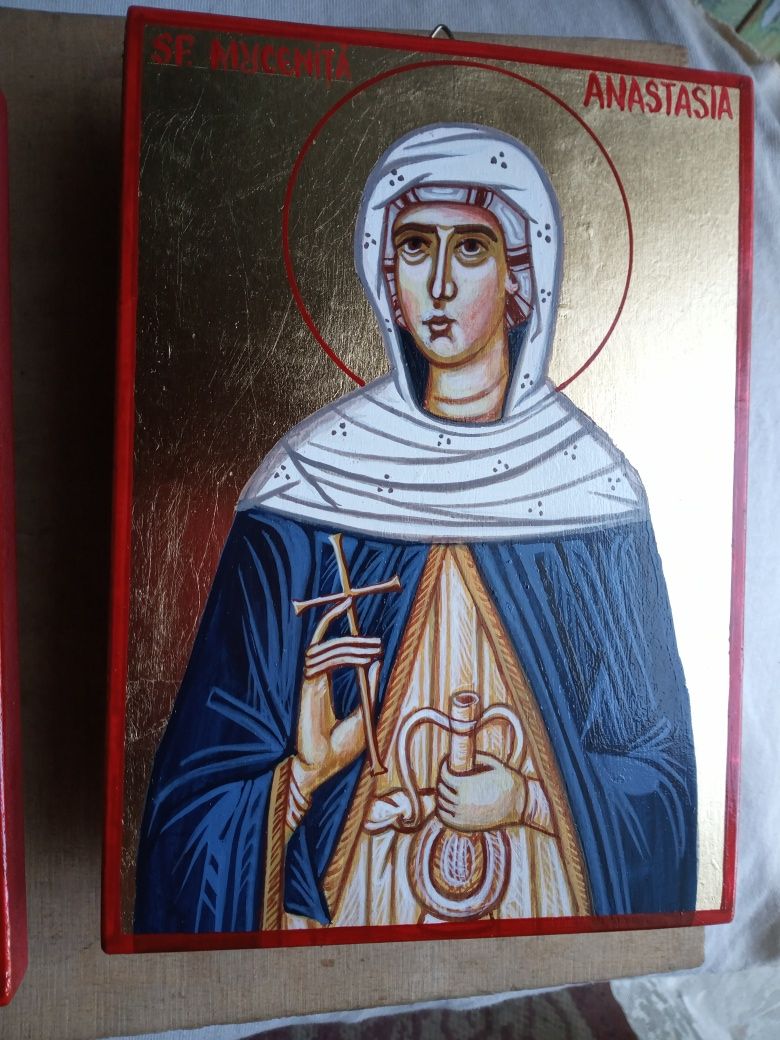 Sfânta Anastasia și Sf Sofia icoane pictate manual pe lemn A4 30cm/21