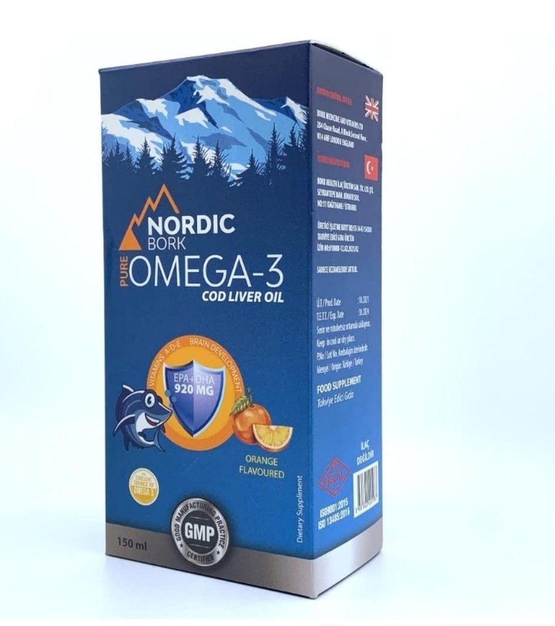 Nordic Bork/Omega-3/Сироп/Premium/витаминами/D3/A/E/апельсин