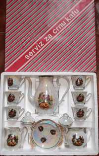 Set ceai/cafea porțelan aurit anii 1950 ZAJECAR Yugoslavia Watteau