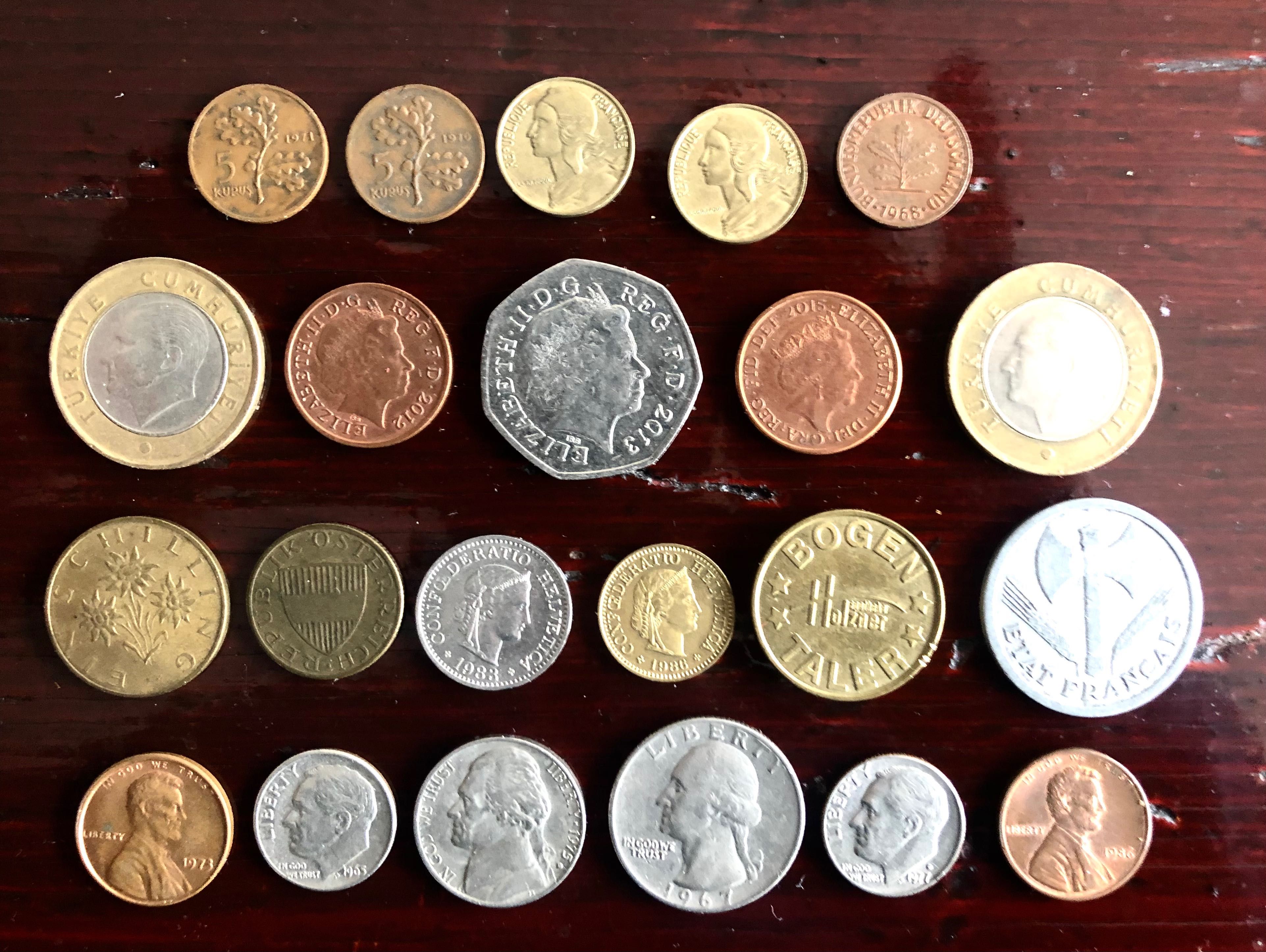 4 лота монети от България, Европа и САЩ