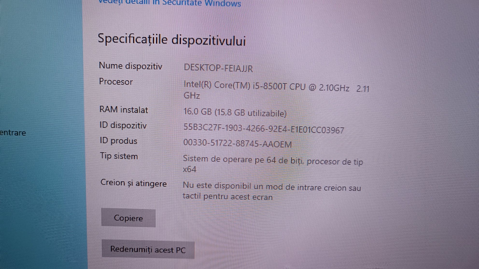 PC HP PRODesk cu HDMI G4 Intel I5-8500T 16 Gb Ram