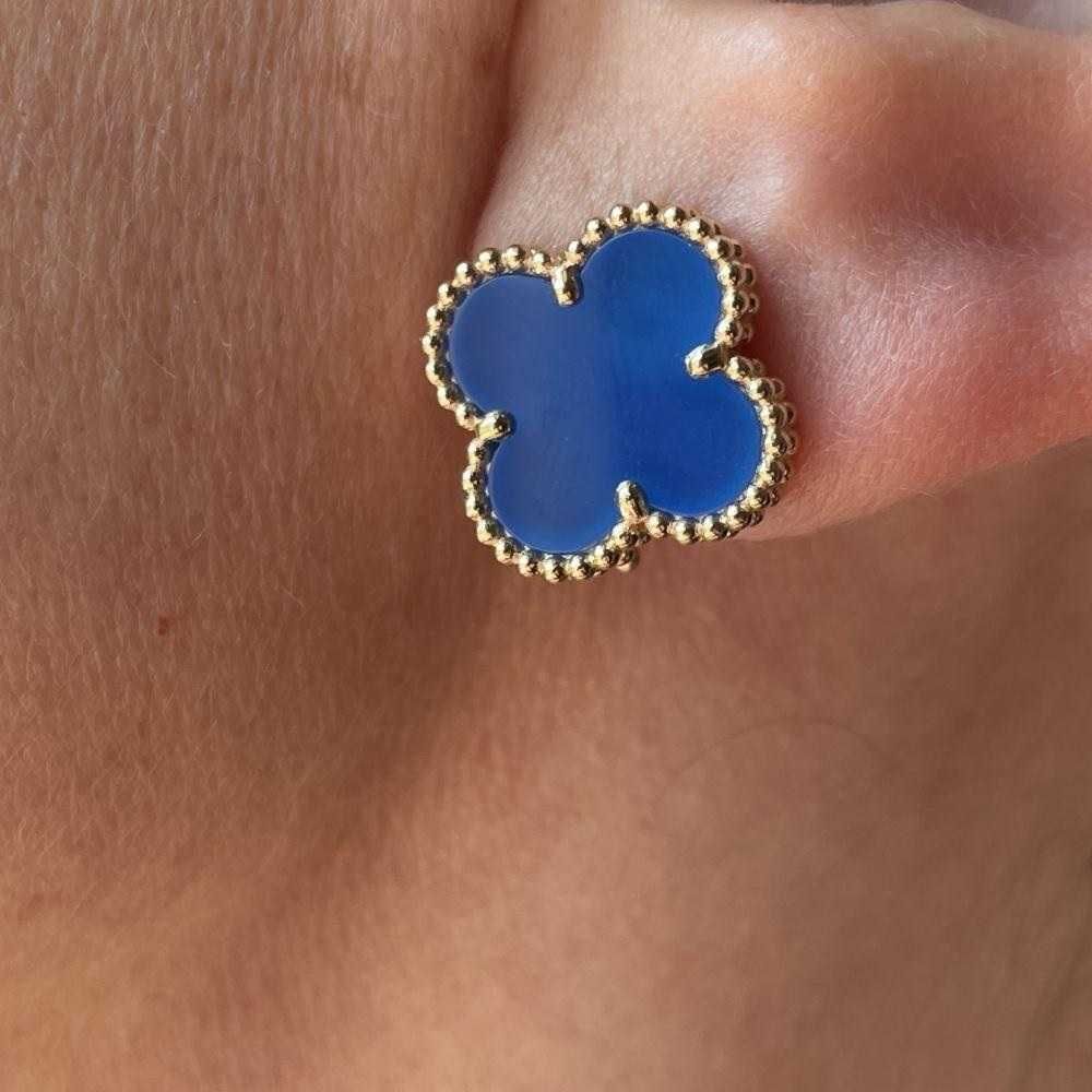 Van Cleef & Arpels VCA Blue Agate Vintage Alhambra Clover Дамски Обеци