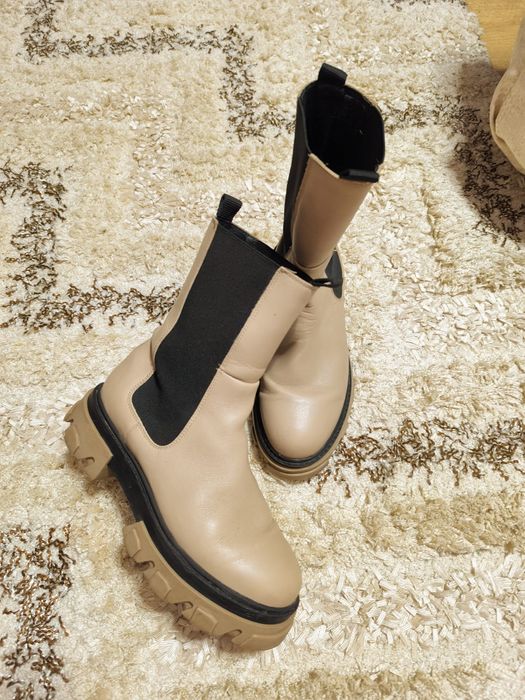 Дамски кафяви боти естествена кожа Vero moda