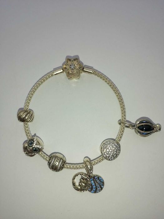 100% оригинална гривна PANDORA с 6 талисмана - твърда