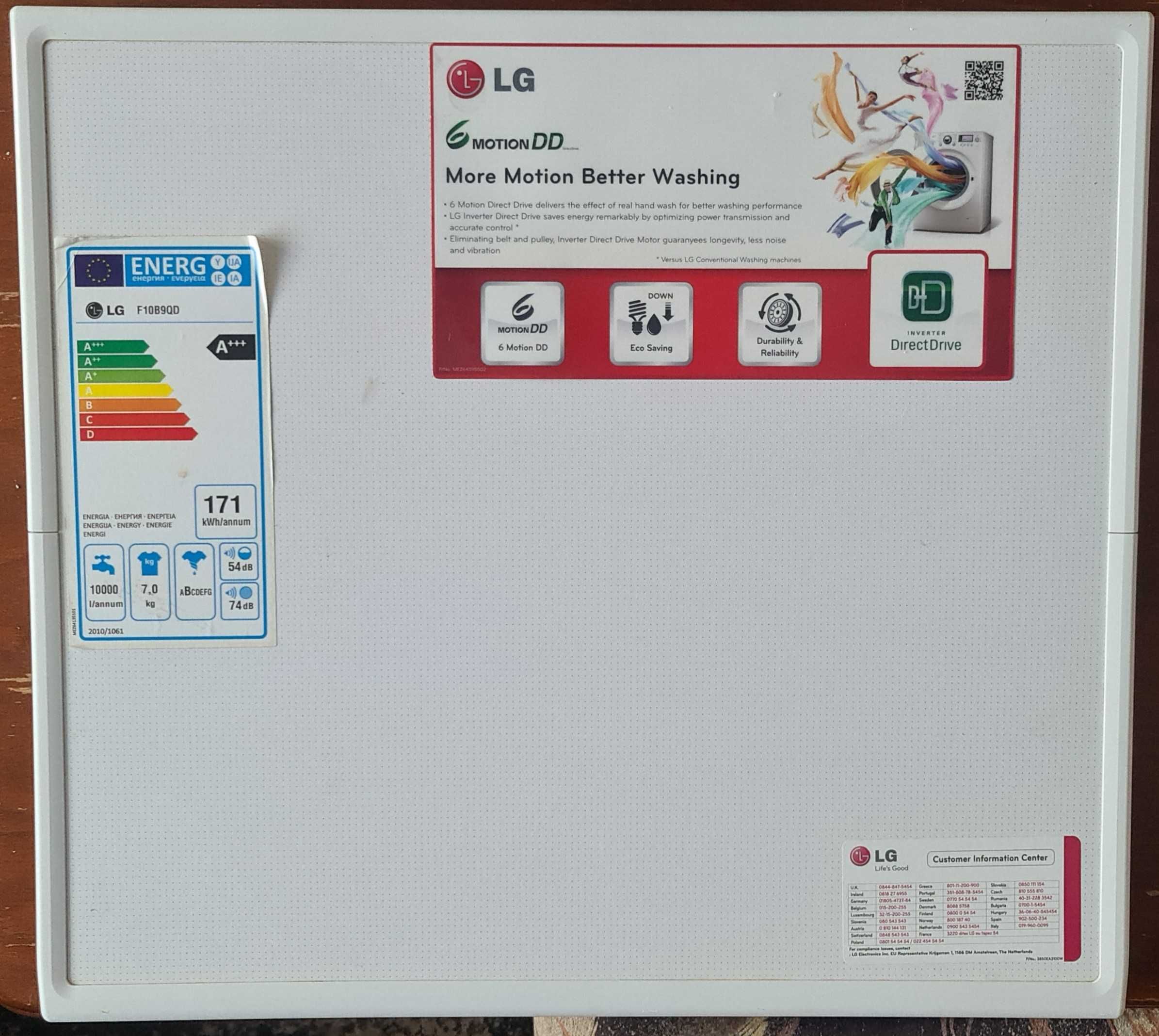 Автоматична пералня на части марка LG. Model F10B9QD