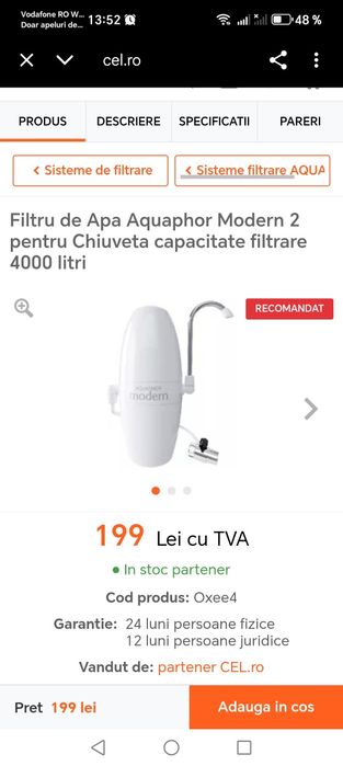 Vând Filtru de Apa Nou