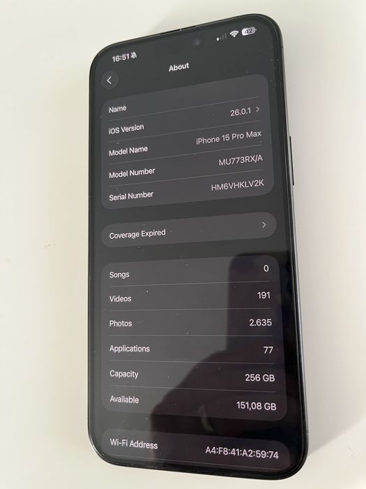 iPhone 15 Pro Max Black titanium, 256GB, garantie