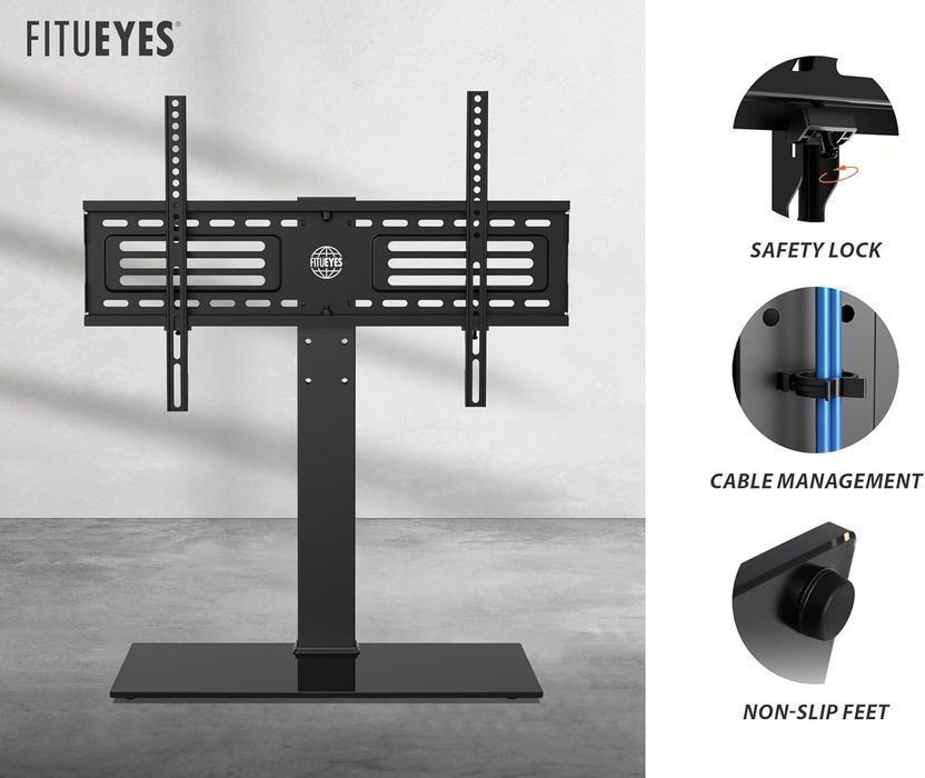 Suport TV FITUEYES 40–75", Reglabil, Sticlă Temperată, VESA 600x400mm