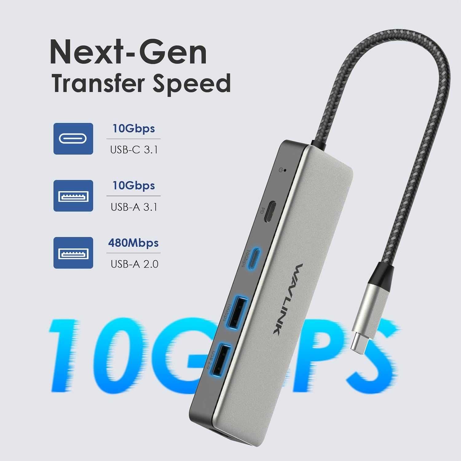 WAVLINK USB C 3.2 хъб HDMI, 10Gbps USB C към HDMI адаптер с 85W PD