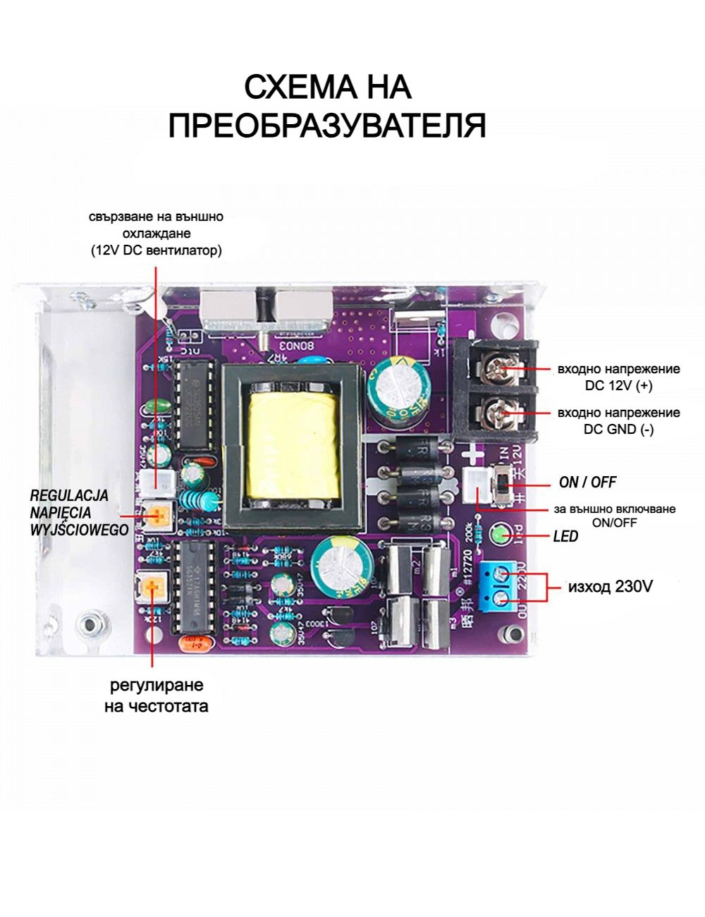 DC-AC Преобразувател от 12V към 230V 200W инвертор