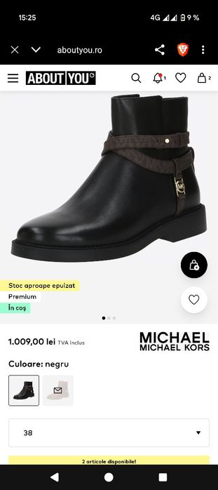 Ghete/botine piele Michael Kors nr  38, noi, 50% reducere