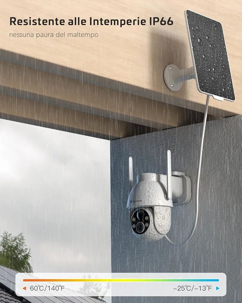 Cameră solară WiFi pentru exterior COCOCAM 2K, PTZ fără fir cu detecti