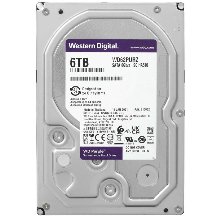 HDD 6Tb Western Digital WD62PURX Sata 6 Гбит/c, 3.5" 5400rpm  128Mb.