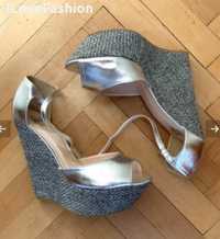 Дамски сребристи сандали на платформа 40 размер