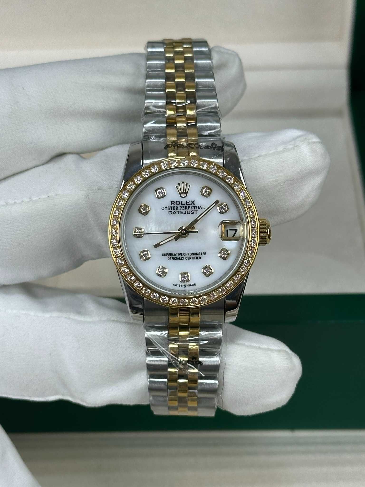 Rolex Lady Date Just 36 MM Two Tone Gold Silver Marble Dial Diamond