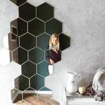 Set 12 Oglinzi din PVC Design Hexagon Silver M Size Autoadezive