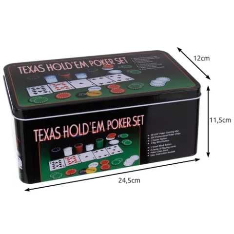 Комплект за покер Texas Hold'em, 200 чипа, подложка за игрална маса