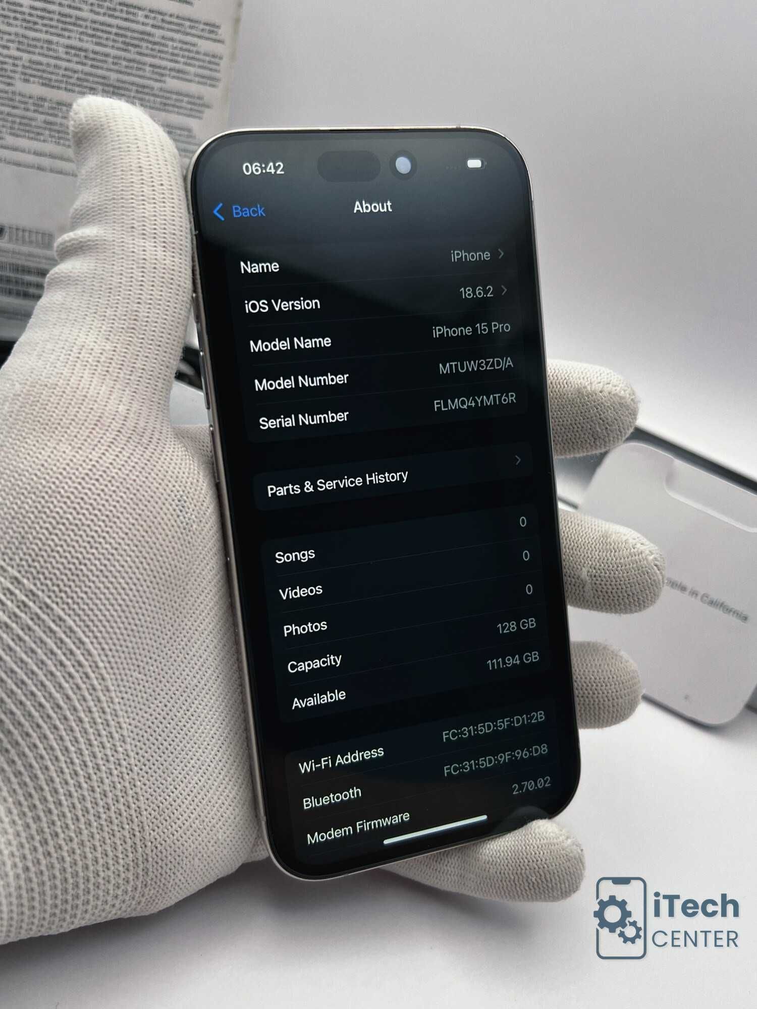 iPhone 15 Pro, 128GB, White Titanium, 100% батерия, КАТО НОВ, ГАРАНЦИЯ