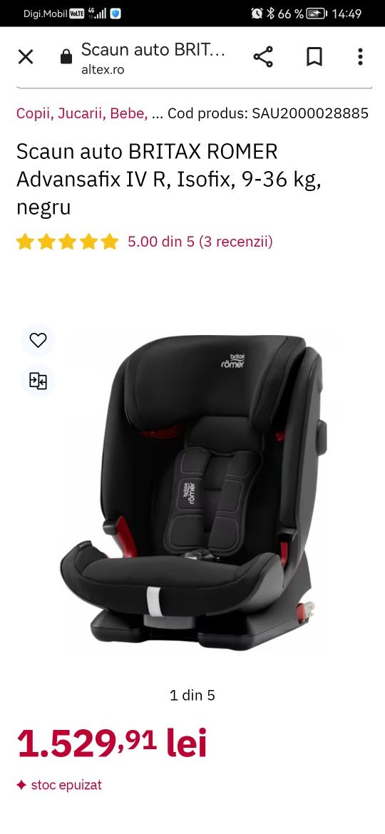 Scaun auto BRITAX ROMER Advansafix IV R, Isofix, 9-36 kg, negru