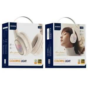 Căști sendem Bluetooth – Bej,  iluminare RGB, bass puternic