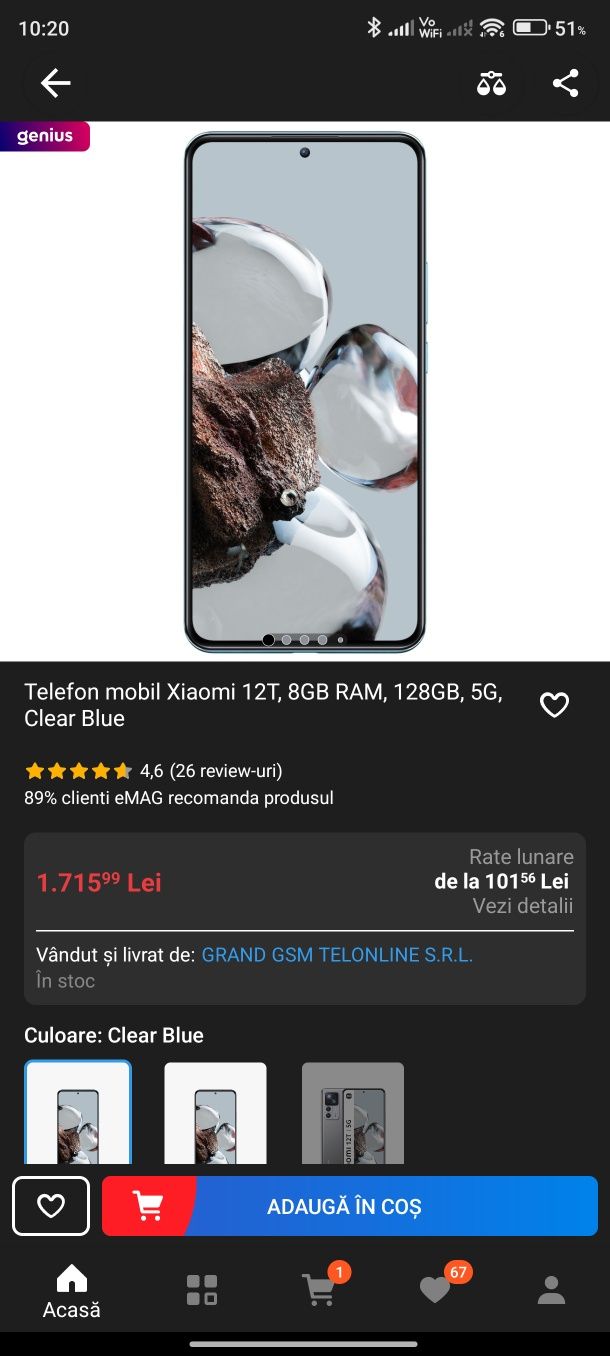 Xiaomi 12T ,blue 8/128gb noua00min, Garantie, Preț Fix
