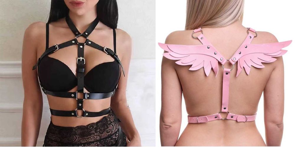 Кожен колан харнес нашийник, халки и катарами, сексуално облекло,