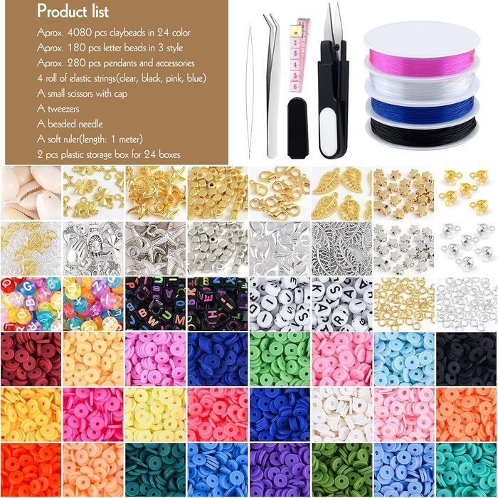 Set creativ cu mărgele lut 6mm, 24 culori, accesorii DIY pentru copii
