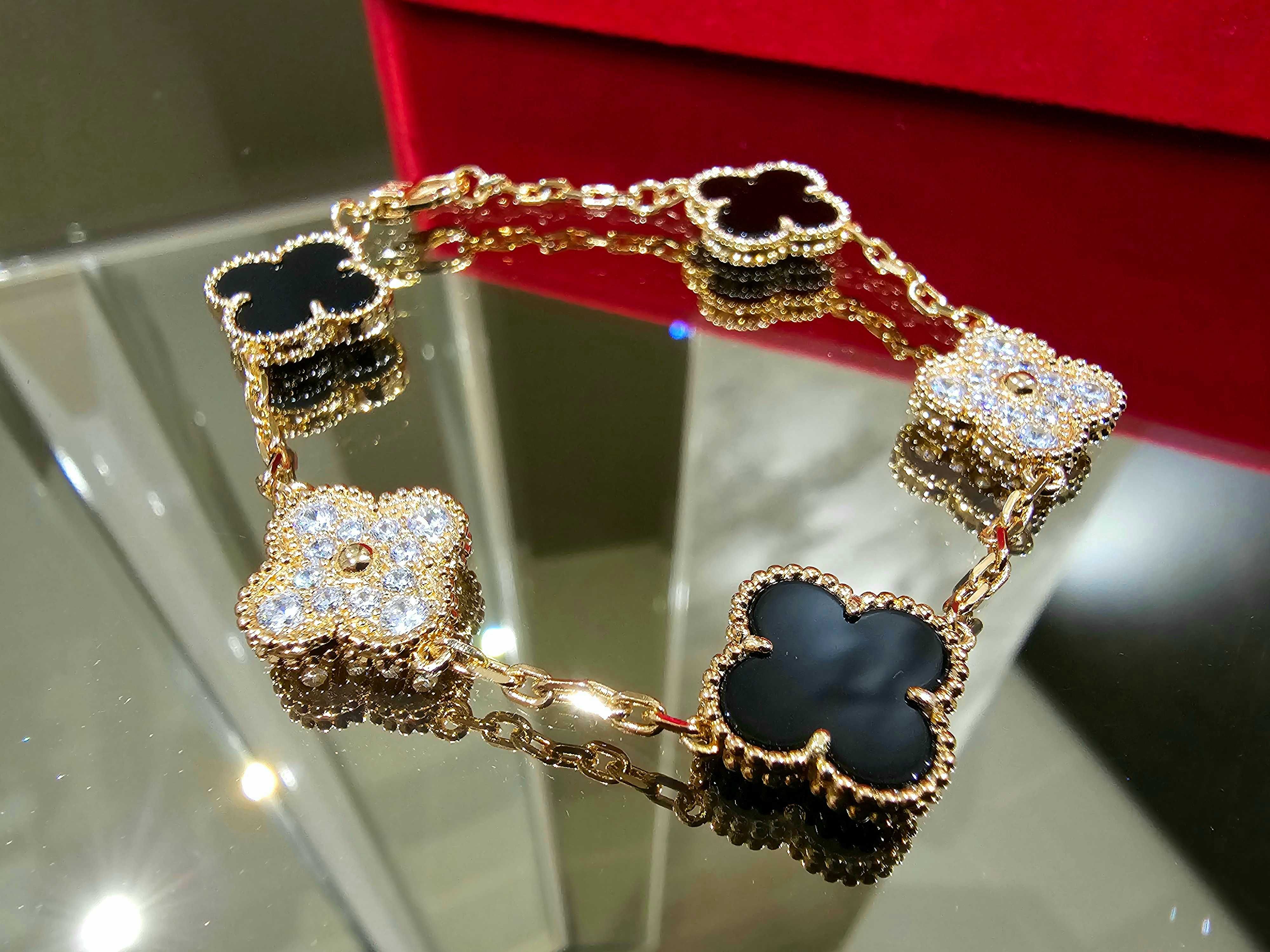 Van Cleef & Arpels VCA Rose Gold Onyx 5 Vintage Alhambra Дамска Гривна