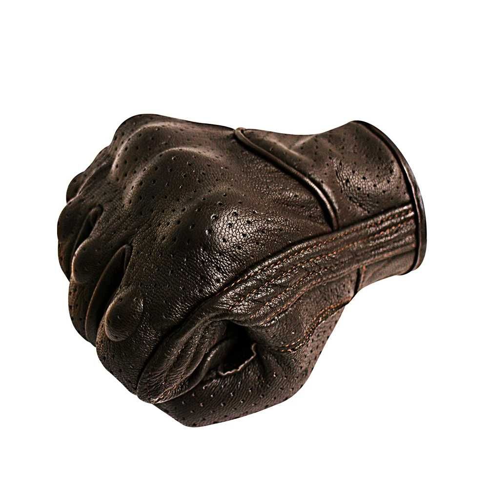 Мотоциклетные перчатки, кожаные мужские коричневые перчатки,perforated