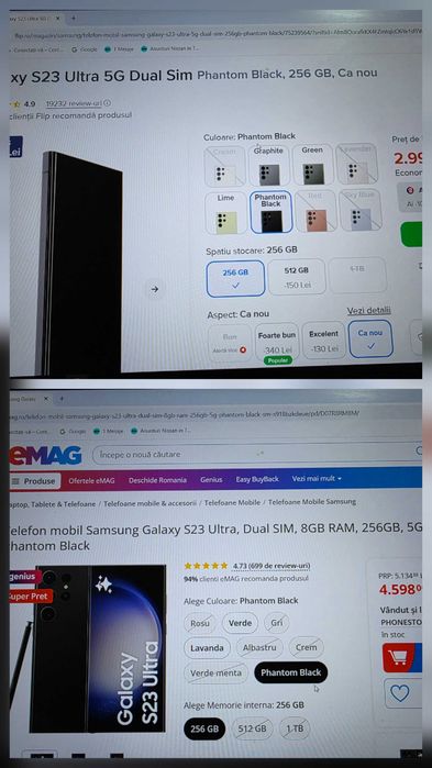 Sms.S23 Ultra,256 gb !Aspect de nou !utilizat putin, pach. compl+bonus