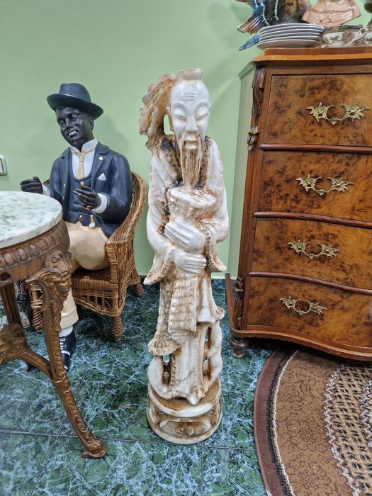 Уникална голяма антикварна китайска каменна фигура статуетка