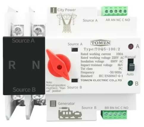 ATS 125A 2P panouri fotovoltaice, retea, generator, comutator automat