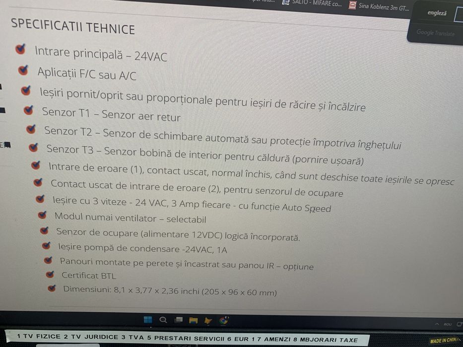 Controler hvac ventiloconvectoare