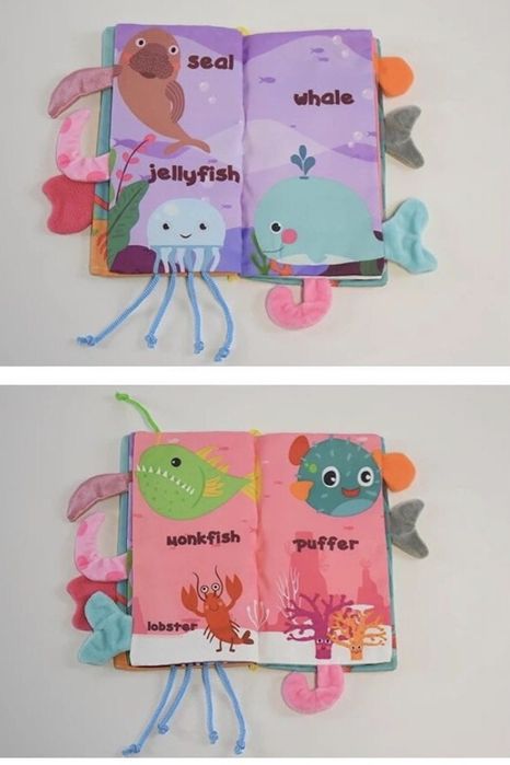 Carte senzoriala fosnitoare pentru bebelusi, cu animalute colorate