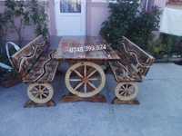 Masa cu băncuțe leagan  balansoar  rustic din lemn