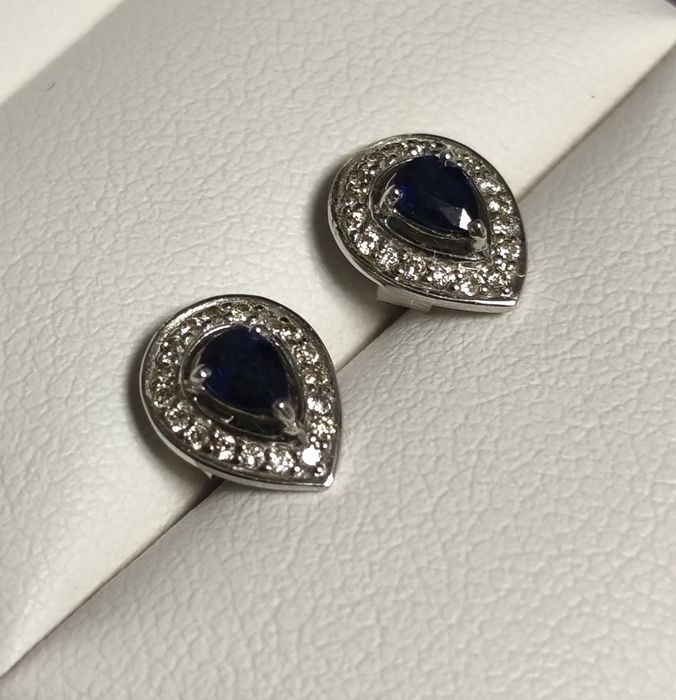 Cercei  aur 18k cu diamante și safir natural