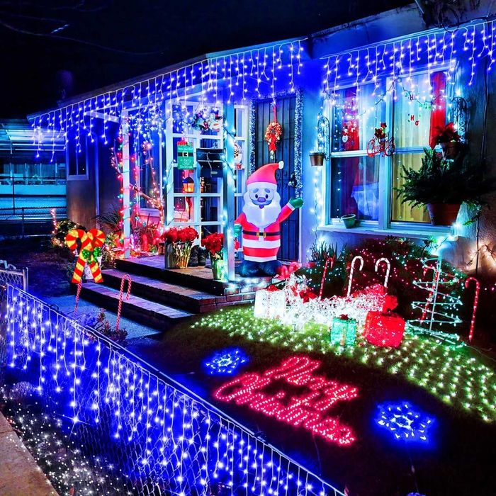 Завеса 6м 200LED студено бяла с флаш гръм, външни коледни лампички