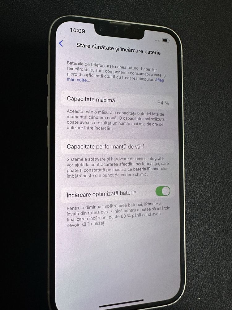 iPhone 14, 128GB, 5G, White, baterie 94%, liber rețea