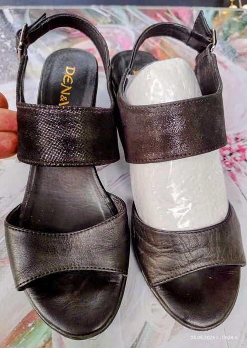 Черни, дамски сандали от естествена кожа на ДЕН-ВАС, Пещера, номер 36