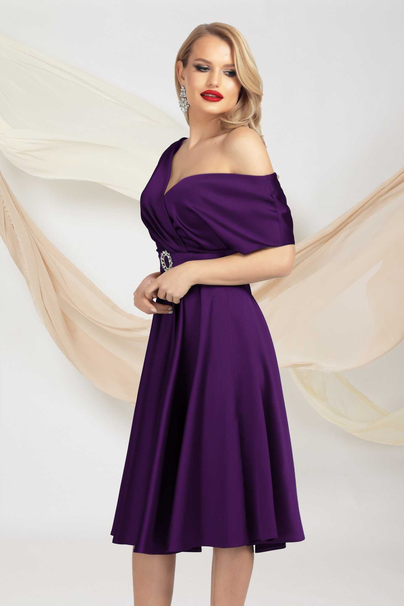 Rochie Pretty Girl violet elegantă din tafta elastică