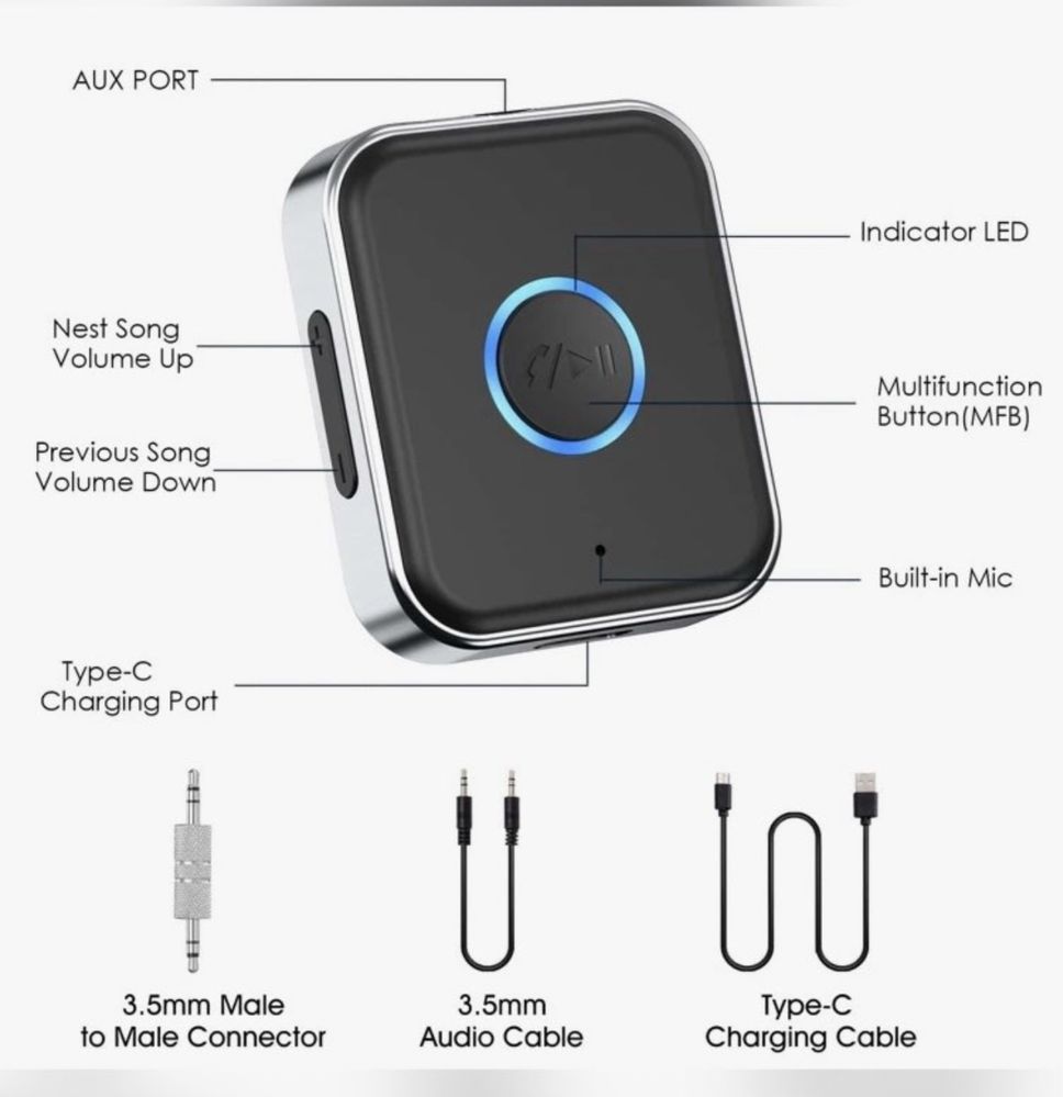 Q1 Bluetooth аудио приемник Преносим AUX адаптер за кола