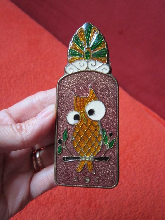 cadou rar clema Coli hartie Bufnita stil Cloisonne Grecia 1970