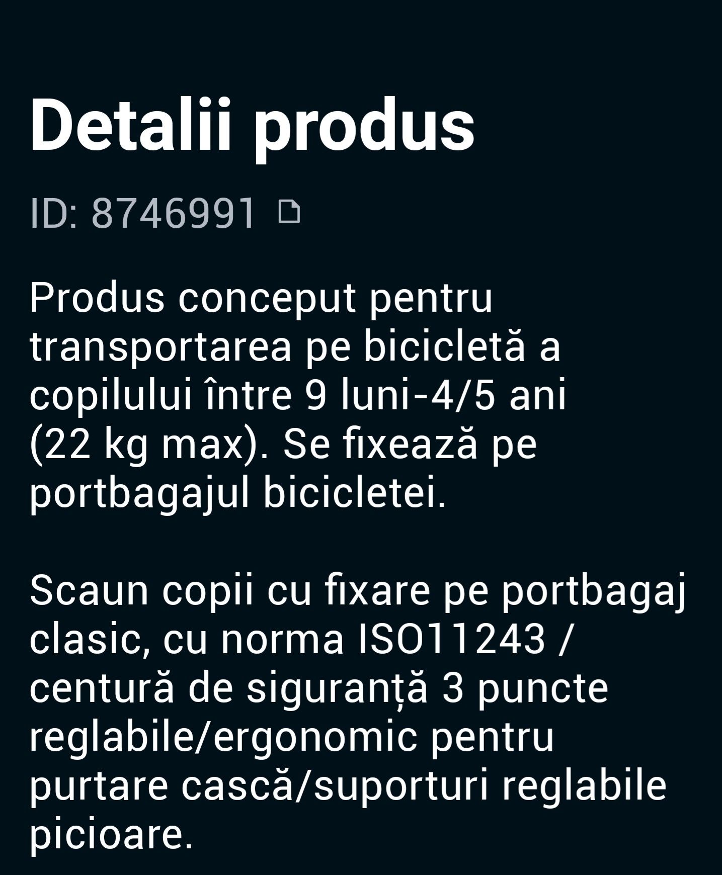 Scaun bicicletă copii