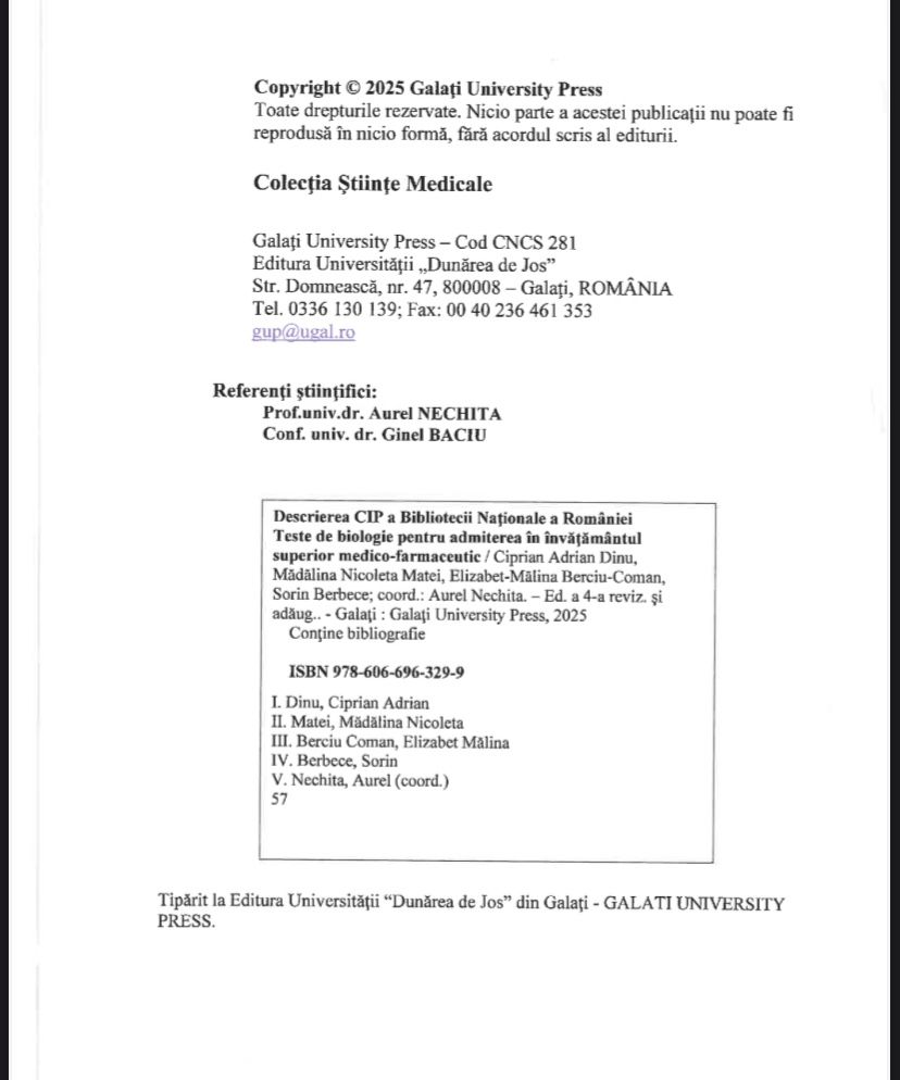 Grile+Răspunsuri admitere Medicina Galați 2025, format PDF