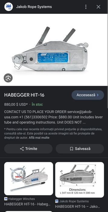 Macara HABEGGER HIT 16, troliu cablu