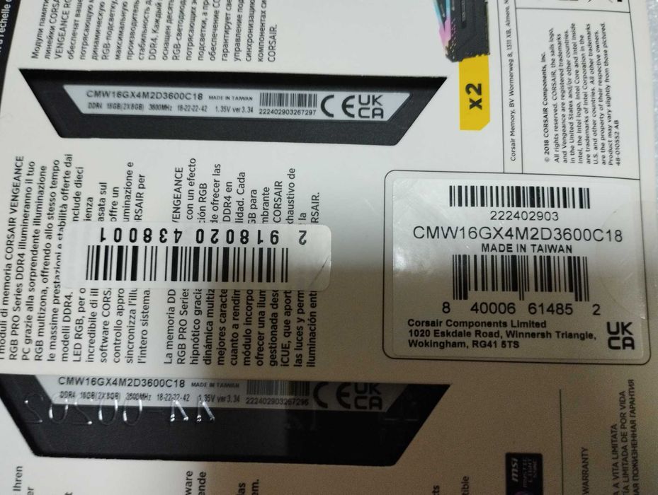 Оперативная память DDR4 Corsair Vengeance RGB Pro DDR4-3600 МГц  xmp