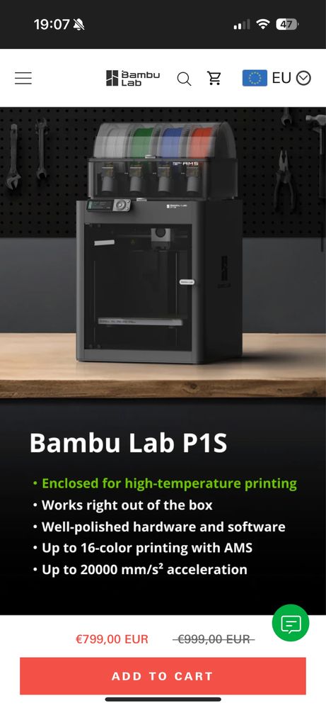 Bambu Lab P1S Combo — Yangi, Original.