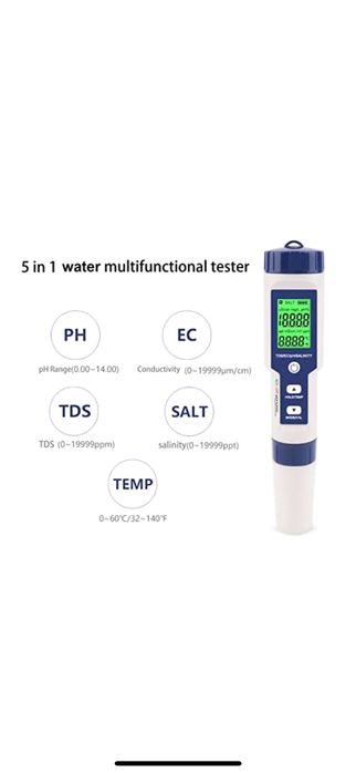 Tester apa 5 in 1, PH, TDS, temperatura, EC si salinitate , ecran LCD