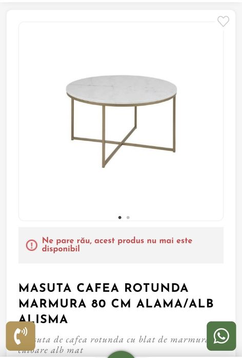 Masă cafea (80 cm), model alba ceramic